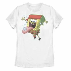 Licensed Character Juniors' SpongeBob SquarePants Catching Snowflakes Holiday Graphic Tee White -Licensed Character Shop unnamed file 29985