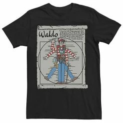 Licensed Character Men's Where's Waldo Vitruvian Waldo On A Scroll Graphic Tee Charcoal Heather