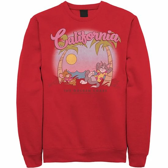 Licensed Character Men's Tom & Jerry California Golden Coast Sweatshirt Red 4 Licensed Character Men's Tom & Jerry California Golden Coast Sweatshirt Red - Image 2