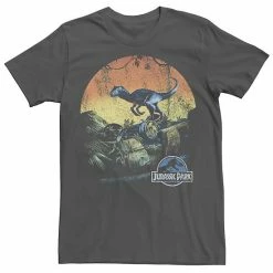 Licensed Character Men's Jurassic World Retro Raptor Sunset In Jungle Tee Navy Hthr