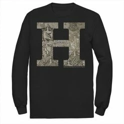 Licensed Character Men's Harry Potter H Hogwarts Crest Fill Long Sleeve Tee Black -Licensed Character Shop unnamed file 31095