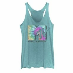 Licensed Character Juniors' MTV Logo Classic Tie Dye Graphic Tank White Heather -Licensed Character Shop unnamed file 31119