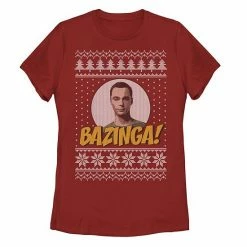 Licensed Character Juniors' The Big Bang Theory Bazinga Holiday Pattern Tee Navy -Licensed Character Shop unnamed file 31355