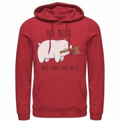 Licensed Character Men's Cartoon Network Bare Bears Ice Bear Take Care Of It Axe Hoodie Red