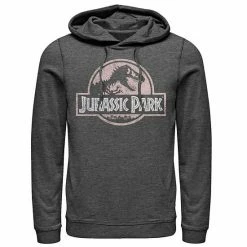 Licensed Character Men's Jurassic Park Peach Distressed Logo Pullover Hoodie Charcoal Heather -Licensed Character Shop unnamed file 31752