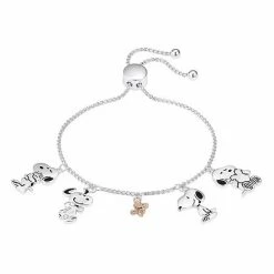 Licensed Character Peanuts Two-Tone Fine Silver & 14k Gold Plated Snoopy & Woodstock Charm Adjustable Bracelet