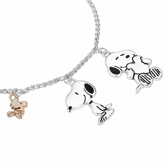 Licensed Character Peanuts Two-Tone Fine Silver & 14k Gold Plated Snoopy & Woodstock Charm Adjustable Bracelet 5 Licensed Character Peanuts Two-Tone Fine Silver & 14k Gold Plated Snoopy & Woodstock Charm Adjustable Bracelet - Image 3