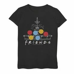 Licensed Character Girls 7-16 Friends Umbrella Fountain Outline Graphic Tee Navy