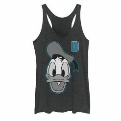 Licensed Character Juniors' Disney Donald Duck Varsity Letter Face Tank Black Heather