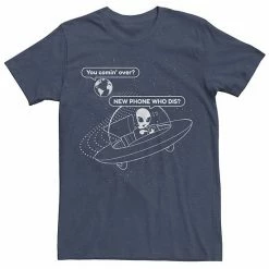 Licensed Character Men's "New Phone Who Dis?" Alien UFO Portrait Tee Navy Heather -Licensed Character Shop unnamed file 32139