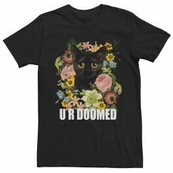 Licensed Character Men's Floral Kitten Big Eye U R Doomed Cute Funny Graphic Tee Black