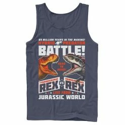 Licensed Character Men's Jurassic World T-Rex VS I-Rex Battle Poster Graphic Tank Top Navy