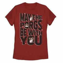 Licensed Character Juniors' Star Wars May The Porgs Be With You May The 4th Cute Galaxy Tee Red