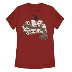 Licensed Character Juniors' Star Wars Porgs Playing With Chewbaccas Things Portrait Tee Red