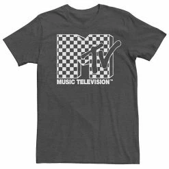 Licensed Character Men's MTV Blue Yellow And Checkered Logo Tee Charcoal Heather -Licensed Character Shop unnamed file 32683