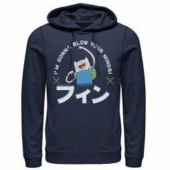 Licensed Character Men's Adventure Time Finn I'm Gonna Blow Your Minds Kanji Portrait Hoodie Navy -Licensed Character Shop unnamed file 32929