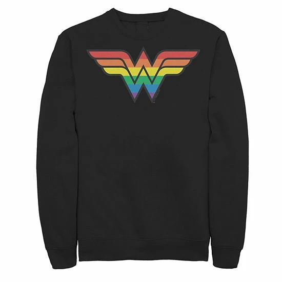 Licensed Character Men's Wonder Woman Rainbow Striped Logo Sweatshirt White 4 Licensed Character Men's Wonder Woman Rainbow Striped Logo Sweatshirt White - Image 2