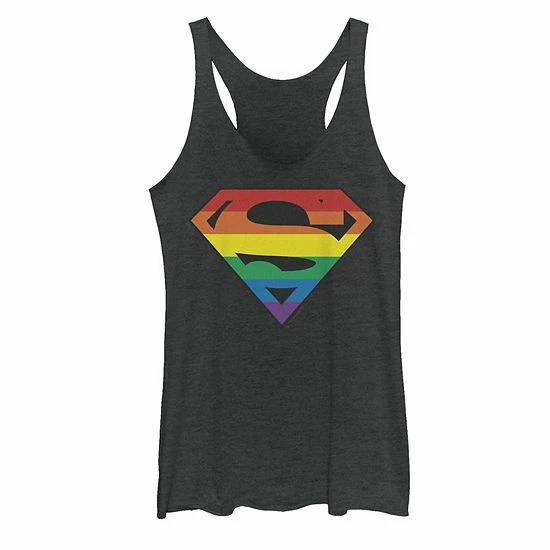 Licensed Character Juniors' Superman Rainbow Striped Chest Logo Tank White Heather 3 Licensed Character Juniors' Superman Rainbow Striped Chest Logo Tank White Heather