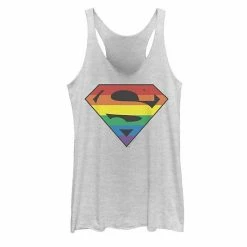 Licensed Character Juniors' Superman Rainbow Striped Chest Logo Tank White Heather 7 Licensed Character Juniors' Superman Rainbow Striped Chest Logo Tank White Heather -Licensed Character Shop unnamed file 32987