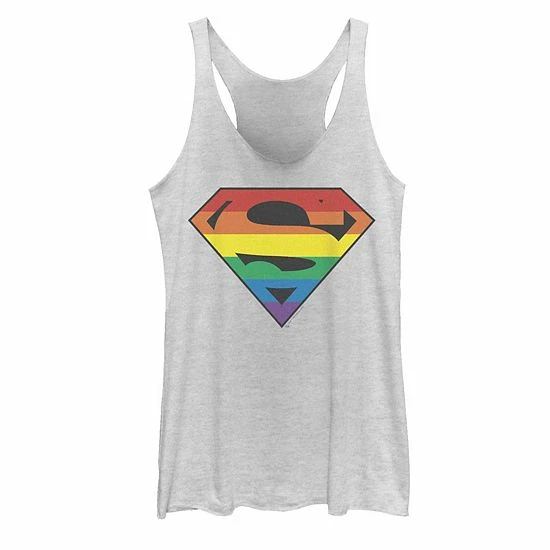 Licensed Character Juniors' Superman Rainbow Striped Chest Logo Tank White Heather 5 Licensed Character Juniors' Superman Rainbow Striped Chest Logo Tank White Heather - Image 3
