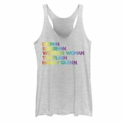 Licensed Character Juniors' Justice League Member Graidient Rainbow Word Stack Tank White Heather -Licensed Character Shop unnamed file 32990