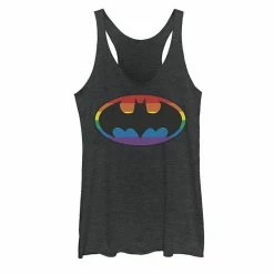Licensed Character Juniors' Batman Rainbow Striped Logo Tank White Heather