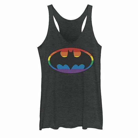 Licensed Character Juniors' Batman Rainbow Striped Logo Tank White Heather 3 Licensed Character Juniors' Batman Rainbow Striped Logo Tank White Heather
