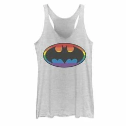 Licensed Character Juniors' Batman Rainbow Striped Logo Tank White Heather 7 Licensed Character Juniors' Batman Rainbow Striped Logo Tank White Heather -Licensed Character Shop unnamed file 32993