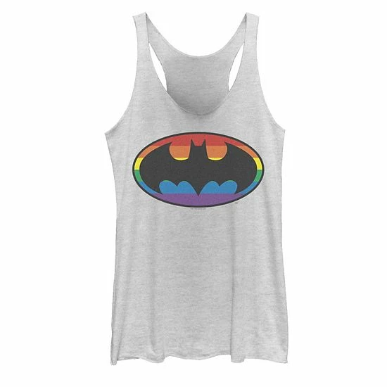 Licensed Character Juniors' Batman Rainbow Striped Logo Tank White Heather 5 Licensed Character Juniors' Batman Rainbow Striped Logo Tank White Heather - Image 3