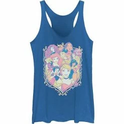 Licensed Character Juniors' Disney Princess Pastel Group Shield Logo Tank Top Royal Heather -Licensed Character Shop unnamed file 33039