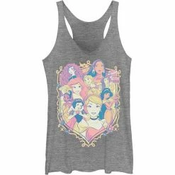 Licensed Character Juniors' Disney Princess Pastel Group Shield Logo Tank Top Royal Heather -Licensed Character Shop unnamed file 33041