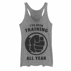 Licensed Character Juniors' Marvel Avengers Hulk I've Been Training All Year Logo Tank Top Envy