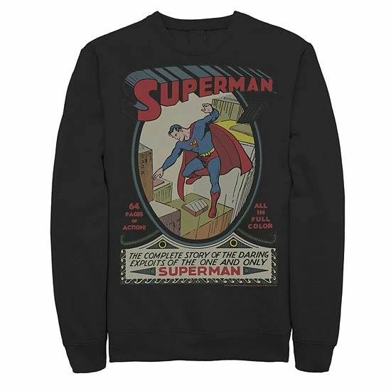 Licensed Character Men's DC Comics Superman 64 Pages Of Action Comic Cover Graphic Fleece Pullover Black 3 Licensed Character Men's DC Comics Superman 64 Pages Of Action Comic Cover Graphic Fleece Pullover Black