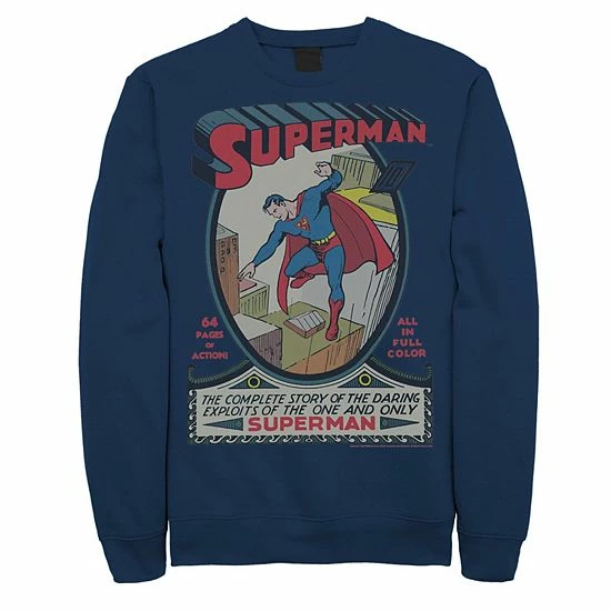 Licensed Character Men's DC Comics Superman 64 Pages Of Action Comic Cover Graphic Fleece Pullover Black 5 Licensed Character Men's DC Comics Superman 64 Pages Of Action Comic Cover Graphic Fleece Pullover Black - Image 3