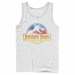 Licensed Character Men's Jurassic Park Retro Distressed Rainbow Logo Tank Top White -Licensed Character Shop unnamed file 33192