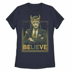 Licensed Character Juniors' Marvel Loki BeLIEve Portrait Tee Navy -Licensed Character Shop unnamed file 33244