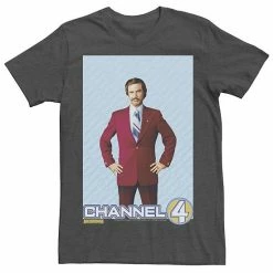 Licensed Character Men's Anchorman Ron Burgundy Channel 4 Portrait Tee Charcoal Heather -Licensed Character Shop unnamed file 33331