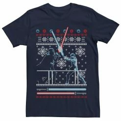 Licensed Character Men's Star Wars Vader Luke Clash Ugly Christmas Sweater Tee Navy -Licensed Character Shop unnamed file 33464