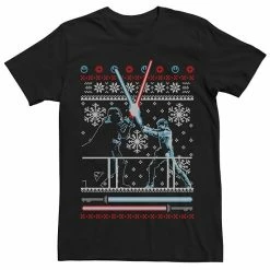 Licensed Character Men's Star Wars Vader Luke Clash Ugly Christmas Sweater Tee Navy -Licensed Character Shop unnamed file 33465