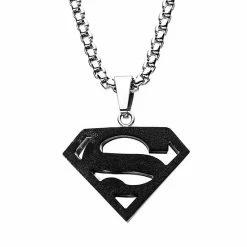 Licensed Character DC Comics Superman Black Stainless Steel Logo Pendant Necklace