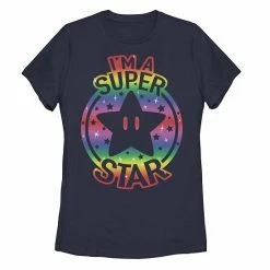 Licensed Character Juniors' Super Mario I'm A Super Star Gradient Stamp Tee Navy -Licensed Character Shop unnamed file 33513