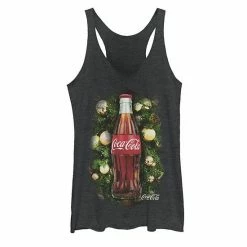 Licensed Character Juniors' Coca-Cola Holiday Christmas Bottle Ornament Graphic Tank Black
