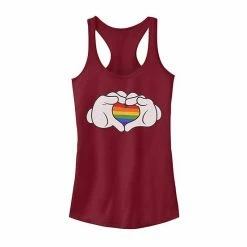 Licensed Character Juniors' Disney Mickey Mouse Rainbow Fill Heart Shaped Hands Tank Pink Heather
