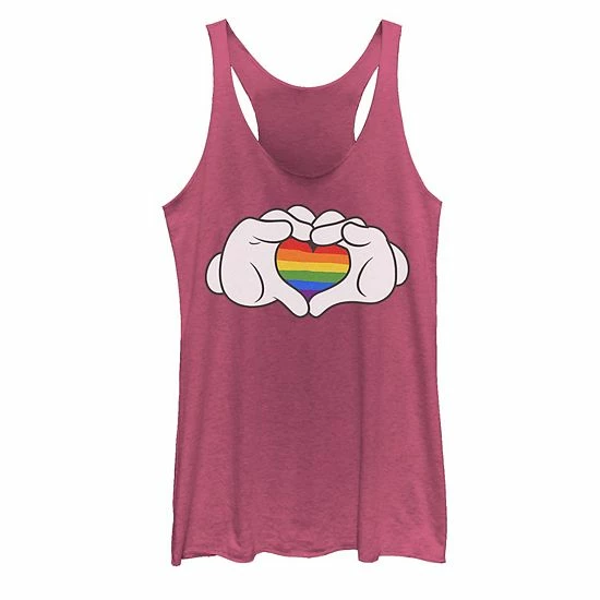 Licensed Character Juniors' Disney Mickey Mouse Rainbow Fill Heart Shaped Hands Tank Pink Heather 5 Licensed Character Juniors' Disney Mickey Mouse Rainbow Fill Heart Shaped Hands Tank Pink Heather - Image 3