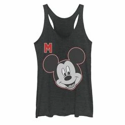 Licensed Character Juniors' Disney Mickey Mouse Varsity Letter Face Tank Black Heather
