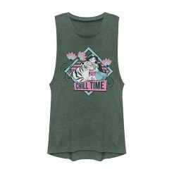 Licensed Character Juniors' Disney's Aladdin Jasmine & Rajah "Chill Time" Graphic Muscle Tank Top Denim Heather