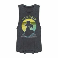 Licensed Character Juniors' Disney's Aladdin Jasmine Retro Sunset Grid Muscle Tank Top Pine Heather -Licensed Character Shop unnamed file 34016