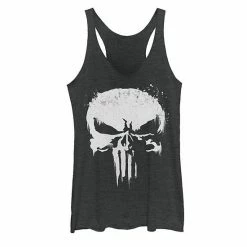 Licensed Character Juniors Marvel Punisher White Paint Splatter Skull Tank Black