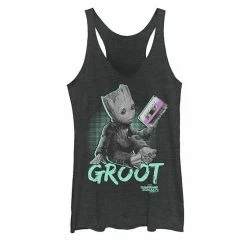 Licensed Character Juniors Marvel Guardians Vol. 2 Baby Groot Neon Tape Tank Black Heather