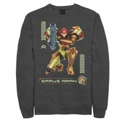 Licensed Character Men's Nintendo Nintendo Metriod Samus Aran Kneel Blaster Detailed Graphic Fleece Pullover Charcoal Heather -Licensed Character Shop unnamed file 34099